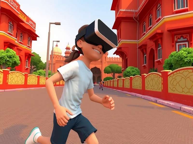 Rupnagar Runners - Upcoming VR Experience Rupnagar Runners future VR mode preview showing a player using a VR headset to run through a virtual Jaipur street